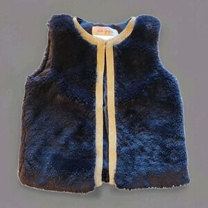 Lili Gaufrette Navy Blue Faux Fur Vest Gold line EUC Size 6years